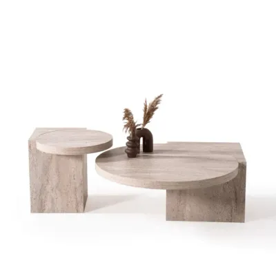 Supreme Coffee Table Set Engineered wood (European Standard) with melamine travertine finish L115xW90xH41