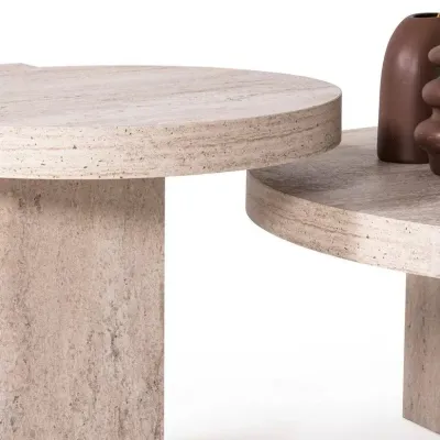 Supreme Coffee Table Set Engineered wood (European Standard) with melamine travertine finish L115xW90xH41