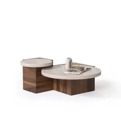 Supreme Coffee Table Set Walnut Engineered wood (European Standard), melamine travertine, walnut veneer L115xW90xH41