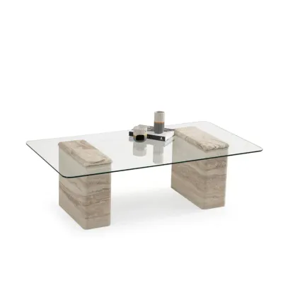 Latte Coffee Table Travertine Engineered travertine with tempered glass top L140xW75xH44
