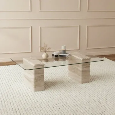 Latte Coffee Table Travertine Engineered travertine with tempered glass top L140xW75xH44 Latte Coffee Table Travertine Engineered travertine with tempered glass top L140xW75xH44