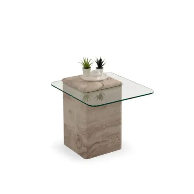 Latte Side Table Travertine Engineered travertine with tempered glass top L55xW50xH55