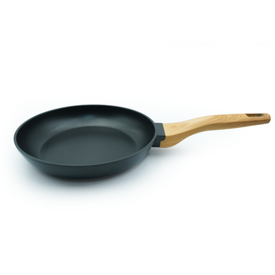 Non-Stick Frying Pan 24 Cm for Induction  Gas Stove Cast Aluminum Skillet with premium Coating Soft-Touch Wooden Handle Black Color Oven Safe Cookware Eco-Friendly Non-Toxic Pan