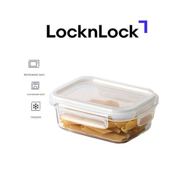 LocknLock Tempered Glass Rectangle 370ml – Airtight Food Container with 4-Side Locking Lid, Microwave, Freezer & Dishwasher Safe