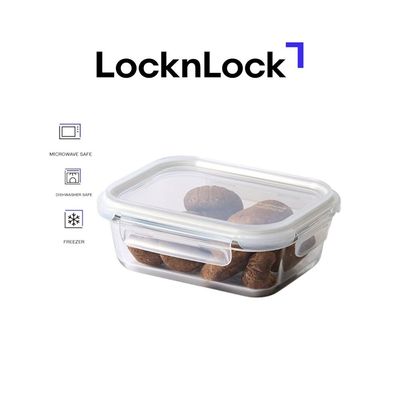 LocknLock Tempered Glass Rectangle 640ml – Airtight Food Container with 4-Side Locking Lid, Microwave, Freezer & Dishwasher Safe