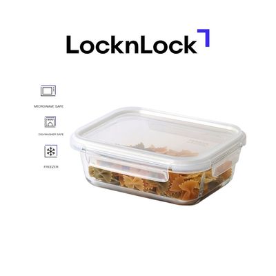 LocknLock Tempered Glass Rectangle 1.04L – Airtight Food Container with 4-Side Locking Lid, Microwave, Freezer & Dishwasher Safe