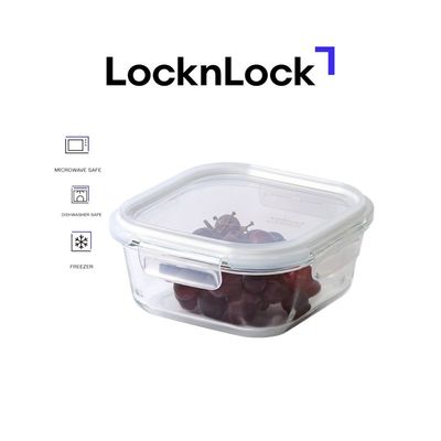 LocknLock Tempered Glass Square 800ml – Airtight Food Container with 4-Side Locking Lid, Microwave, Freezer & Dishwasher Safe