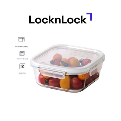 LocknLock Tempered Glass Square 1.2L – Airtight Food Container with 4-Side Locking Lid, Microwave, Freezer & Dishwasher Safe