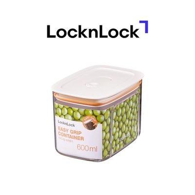 LocknLock Easy Grip Canister Rectangle 600ml – One-Touch Lid, Transparent, Easy to Hold, Dishwasher Safe