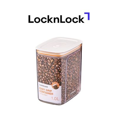 LocknLock Easy Grip Canister Rectangle 1L – One-Touch Lid, Transparent, Easy to Hold, Dishwasher Safe