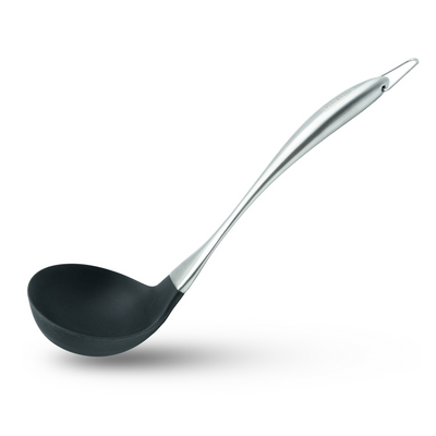 Beram Black Silicon Soup Ladle  8.7 Ã— 31.5 cm With Stainless Steel Curved Handles & Heat Resistant,Scratch Resistant,BPA Free Kitchen Utensil For Serving,Stirring and Scooping (Soup Ladle)