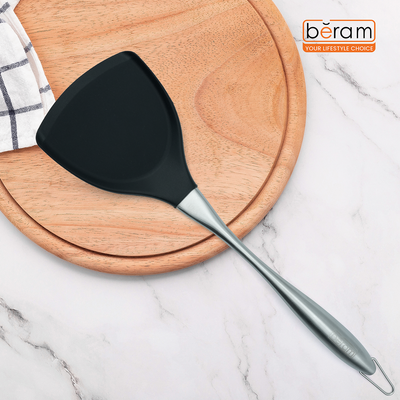 Beram Black Silicone Shovel,10Ã—35.5cm Heat Resistant Turner with Stainless Steel Handle BPA-Free, Non-Stick Safe, Ergonomic Kitchen Tool for Flipping, Stirring & Cooking-Black