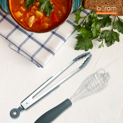 Beram 16-Piece Silicone Kitchen Set with Stainless Steel Handles Heat Resistant Non-Stick Safe BPA-Free Cooking Tools Spatulas Turner Spoon Tongs Whisk Ladle & Moreâ€“Grey (16Pcs Set)