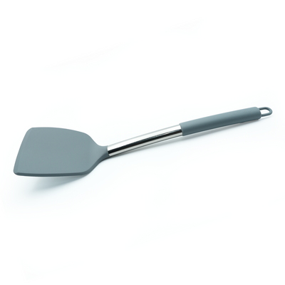 Beram Silicone Turner with Stainless Steel Handl â€“Heat Resistant BPA-Free Non-Stick Safe Spatula for Cooking Frying Flipping Stirring & Serving â€“ Grey (Single Turner Utensil Tool)