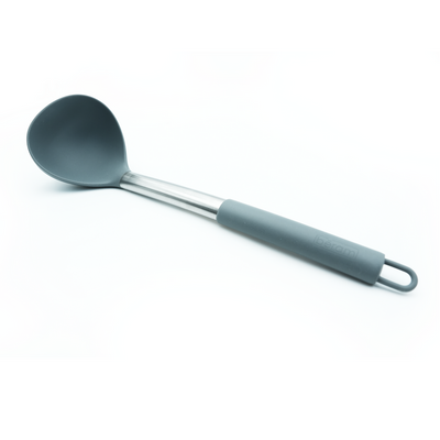 Beram Silicone Soup Ladle with Stainless Steel Handle Heat Resistant BPA Free Non-Stick Safe Kitchen Utensil for Serving Soups Stews Curries & Saucesâ€“Grey (Single Soup Ladle Tool)
