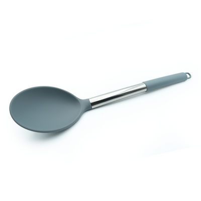Beram Silicone Serving Spoon with Stainless Steel Handle Heat Resistant BPA Free Non-Stick Safe Kitchen Utensil for Stirring Mixing Scooping & Serving Foodâ€“Grey (Single Serving Spoon)