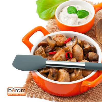 Beram Silicone Scraper with Stainless Steel Handle Heat Resistant BPA Free Non-Stick Safe Spatula for Mixing Stirring Baking Folding Cooking & Scraping â€“ Grey (Single Silicone Scraper)