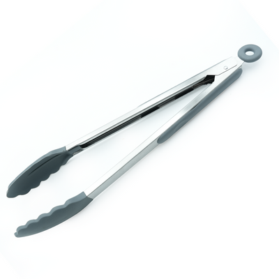 Beram Silicone Tong with Stainless Steel Handles Heat Resistant Non-Stick Safe BPA-Free Cooking Toolsâ€“Grey (Single Tong)