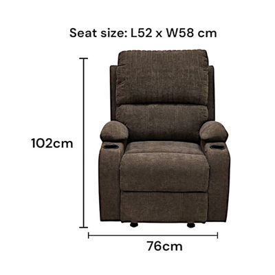 SBF Single Seater Fabric Recliner Sofa with Rocker – Manual Reclining One-Seater Lounge Chair with Cup Holders – Modern Design & Ultimate Comfort for Living Room & Home Relaxation, Brown