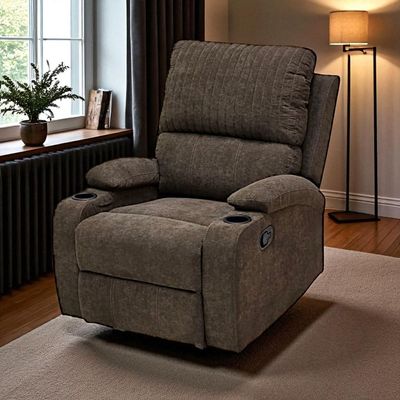 SBF Single Seater Fabric Recliner Sofa with Rocker – Manual Reclining One-Seater Lounge Chair with Cup Holders – Modern Design & Ultimate Comfort for Living Room & Home Relaxation, Brown