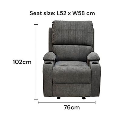 SBF Single Seater Fabric Recliner Sofa with Rocker – Manual Reclining One-Seater Lounge Chair with Cup Holders – Modern Design & Ultimate Comfort for Living Room & Home Relaxation, Grey