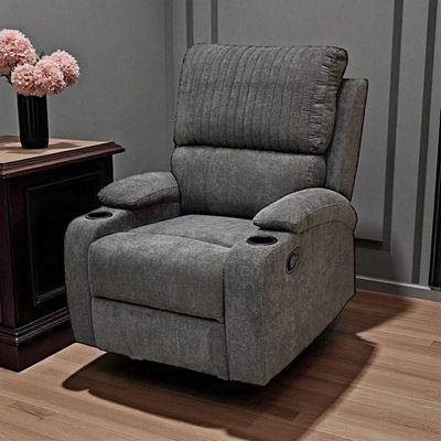 SBF Single Seater Fabric Recliner Sofa with Rocker – Manual Reclining One-Seater Lounge Chair with Cup Holders – Modern Design & Ultimate Comfort for Living Room & Home Relaxation, Grey