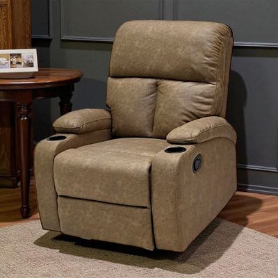SBF Single Seater Fabric Recliner Sofa with Rocker – Manual Reclining One-Seater Lounge Chair with Cup Holders – Modern Design & Ultimate Comfort for Living Room & Home Relaxation, Brown