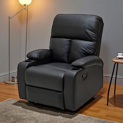 SBF Single Seater Fabric Recliner Sofa – Manual Reclining One-Seater Lounge Chair with Cup Holders – Modern Design & Ultimate Comfort for Living Room & Home Relaxation, Black