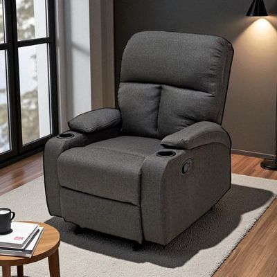 SBF Single Seater Fabric Recliner Sofa – Manual Reclining One-Seater Lounge Chair with Cup Holders – Modern Design & Ultimate Comfort for Living Room & Home Relaxation, Grey