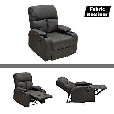 SBF Single Seater Fabric Recliner Sofa – Manual Reclining One-Seater Lounge Chair with Cup Holders – Modern Design & Ultimate Comfort for Living Room & Home Relaxation, Grey