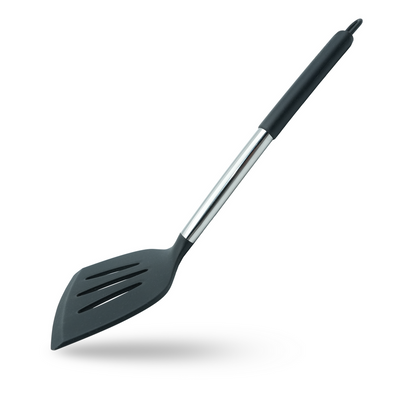 Beram Silicone Kitchen Utensil Slotted Shovel With Stainless Steel Handles Heat Resistant Non-Stick Safe Bpa Free Cooking Tools–Black (Single Slotted Shovel)