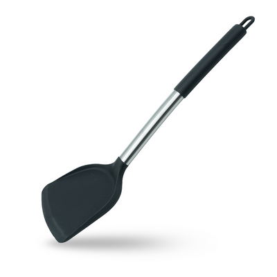 Beram Silicone Shovel With Stainless Steel Handles Heat Resistant Kitchen Utensil Non-Stick Safe Bpafree Cooking Tools–Black (Single Shovel)