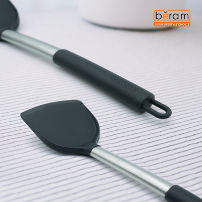 Beram Silicone Shovel With Stainless Steel Handles Heat Resistant Kitchen Utensil Non-Stick Safe Bpafree Cooking Tools–Black (Single Shovel)