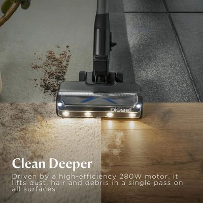 BISSELL PowerClean FurGuard 4241K – 280W Self-Standing Cordless Vacuum with Self-Cleaning Brush Roll and Upholstery Tool with LED Headlights, 2 Removable Batteries (Up to 100min), Wall Mount – 2-Year Warranty