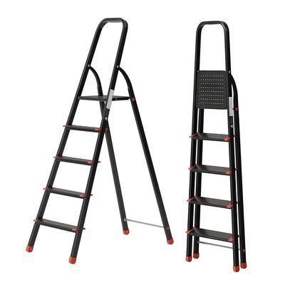 Aluminium Step Ladder for Home - 5 Steps, Black | Anti-Slip Foldable Ladder for Home, Kitchen, Garden, Office | Lightweight, Portable Folding Ladder with Grip (Black)