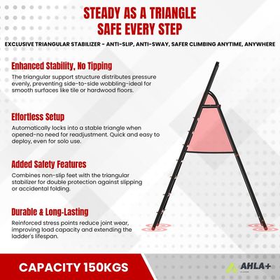 Aluminium Step Ladder for Home - 5 Steps, Black | Anti-Slip Foldable Ladder for Home, Kitchen, Garden, Office | Lightweight, Portable Folding Ladder with Grip (Black)