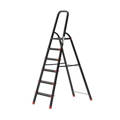 Aluminium Step Ladder for Home - 6 Steps, Black | Anti-Slip Foldable Ladder for Home, Kitchen, Garden, Office | Lightweight, Portable Folding Ladder with Grip (Black)