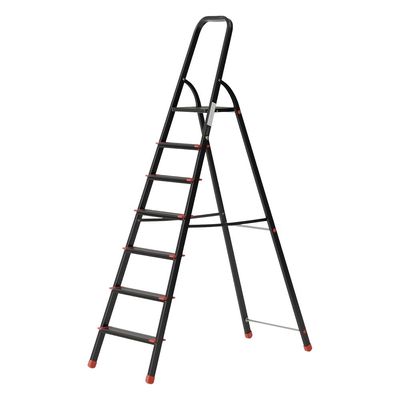 Aluminium Step Ladder for Home - 7 Steps, Black | Anti-Slip Foldable Ladder for Home, Kitchen, Garden, Office | Lightweight, Portable Folding Ladder with Grip (Black)
