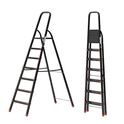 Aluminium Step Ladder for Home - 7 Steps, Black | Anti-Slip Foldable Ladder for Home, Kitchen, Garden, Office | Lightweight, Portable Folding Ladder with Grip (Black)