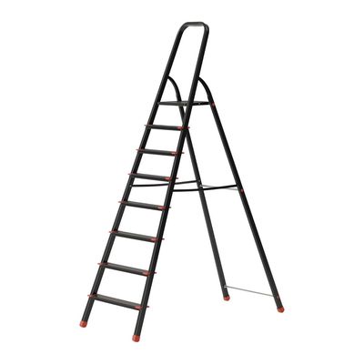 Aluminium Step Ladder for Home - 8 Steps, Black | Anti-Slip Foldable Ladder for Home, Kitchen, Garden, Office | Lightweight, Portable Folding Ladder with Grip (Black)