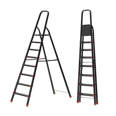 Aluminium Step Ladder for Home - 8 Steps, Black | Anti-Slip Foldable Ladder for Home, Kitchen, Garden, Office | Lightweight, Portable Folding Ladder with Grip (Black)
