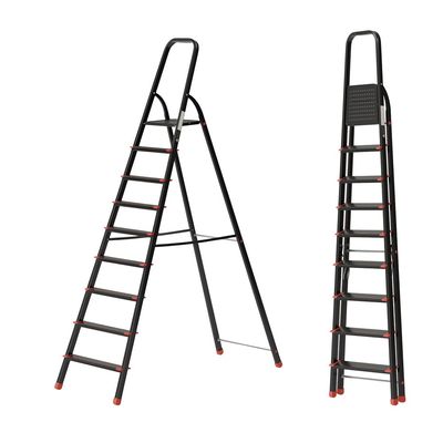 Aluminium Step Ladder for Home - 9 Steps, Black | Anti-Slip Foldable Ladder for Home, Kitchen, Garden, Office | Lightweight, Portable Folding Ladder with Grip (Black)