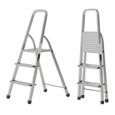 Aluminium Step Ladder for Home - 3 Steps | Anti-Slip Foldable Ladder for Home, Kitchen, Garden, Office | Lightweight, Portable Folding Ladder with Grip (Silver)