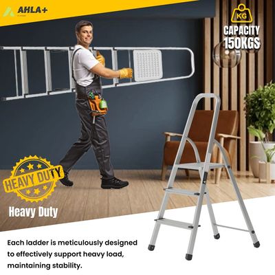 Egardenkart Aluminium Step Ladder for Home - 3 Steps | Anti-Slip Foldable Ladder for Home, Kitchen, Garden, Office | Lightweight, Portable Folding Ladder with Grip (Silver)