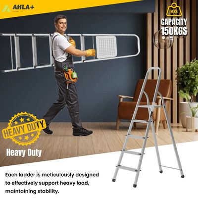 Egardenkart Aluminium Step Ladder for Home - 5 Steps | Anti-Slip Foldable Ladder for Home, Kitchen, Garden, Office | Lightweight, Portable Folding Ladder with Grip (Silver)