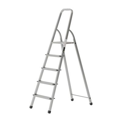 Aluminium Step Ladder for Home - 5 Steps | Anti-Slip Foldable Ladder for Home, Kitchen, Garden, Office | Lightweight, Portable Folding Ladder with Grip (Silver)