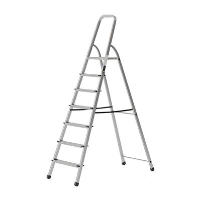 Aluminium Step Ladder for Home - 7 Steps | Anti-Slip Foldable Ladder for Home, Kitchen, Garden, Office | Lightweight, Portable Folding Ladder with Grip (Silver)