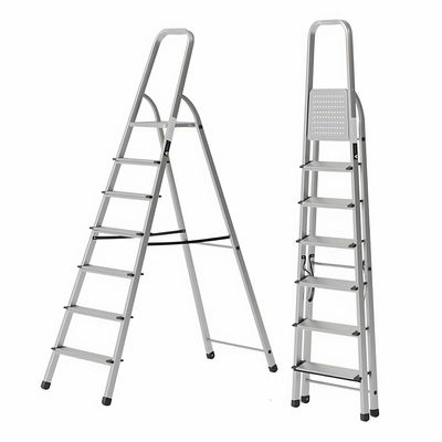 Aluminium Step Ladder for Home - 7 Steps | Anti-Slip Foldable Ladder for Home, Kitchen, Garden, Office | Lightweight, Portable Folding Ladder with Grip (Silver)