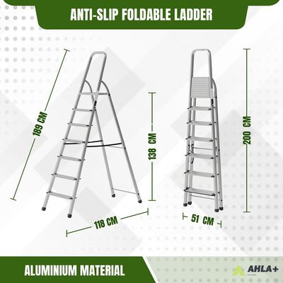 Egardenkart Aluminium Step Ladder for Home - 7 Steps | Anti-Slip Foldable Ladder for Home, Kitchen, Garden, Office | Lightweight, Portable Folding Ladder with Grip (Silver)