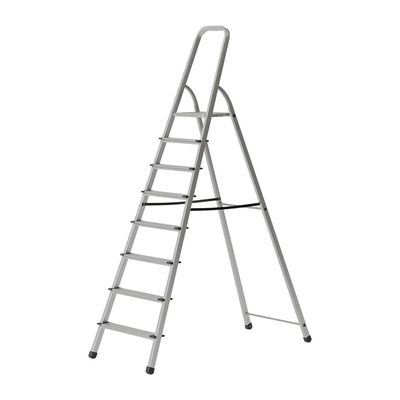 Aluminium Step Ladder for Home - 8 Steps | Anti-Slip Foldable Ladder for Home, Kitchen, Garden, Office | Lightweight, Portable Folding Ladder with Grip (Silver)
